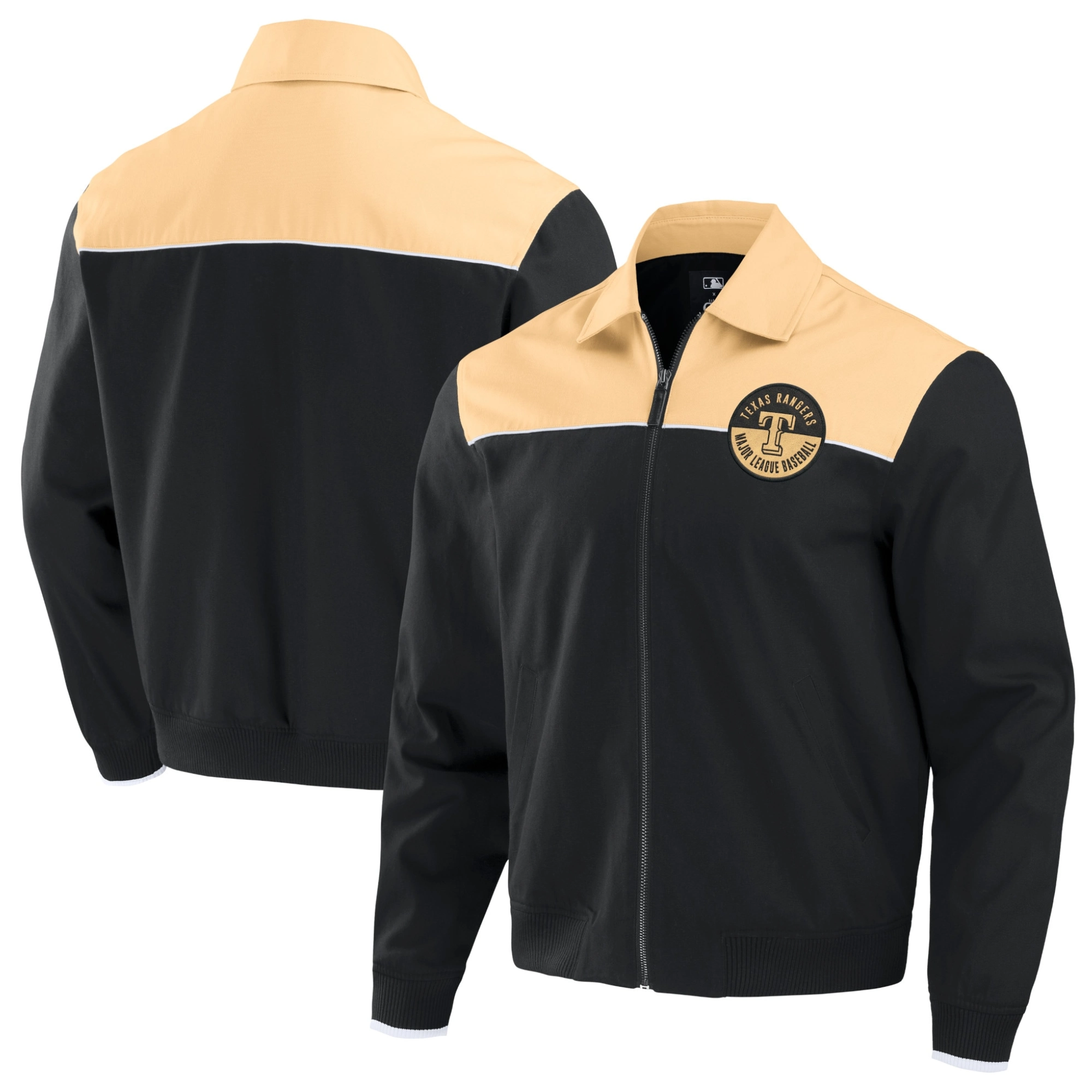 Texas-Rangers-Darius-Rucker-Full-Zip-Bomber-Varsity-Jacket-Black-Tan-leather moto 3