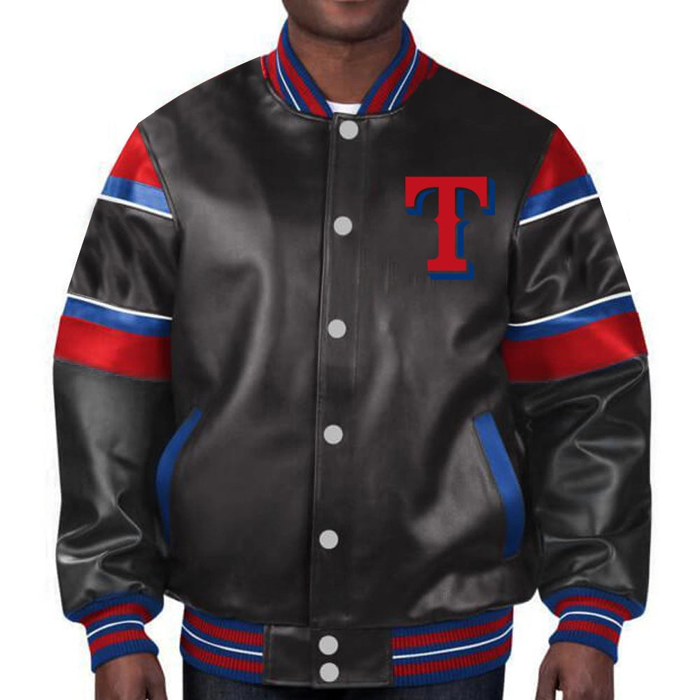 Texas-Rangers-Full-Snap-Black-Leather-Varsity-Jacket-leather moto 3