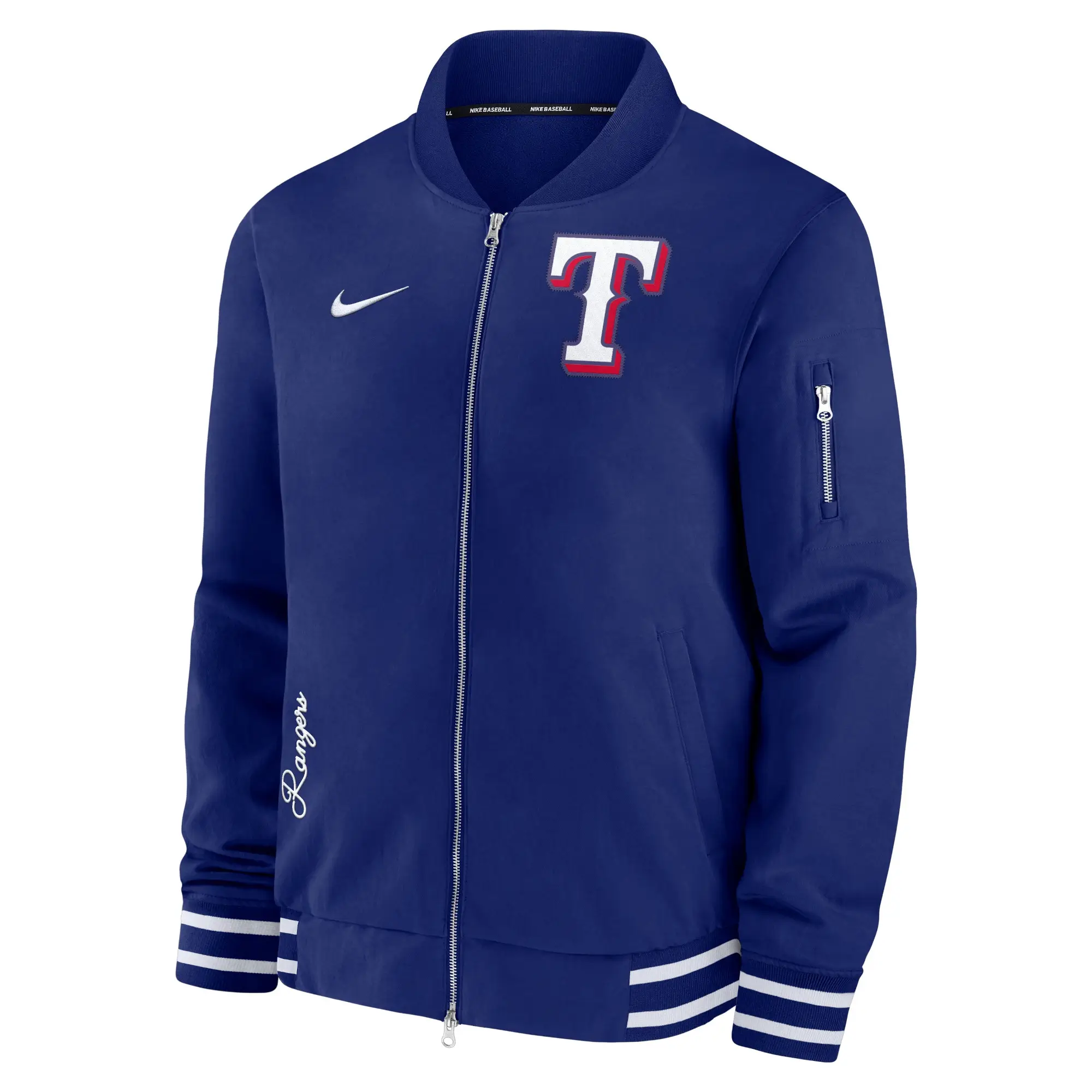 Texas-Rangers-Royal-Authentic-Full-Zip-Bomber-Varsity-Jacket-leather moto 1