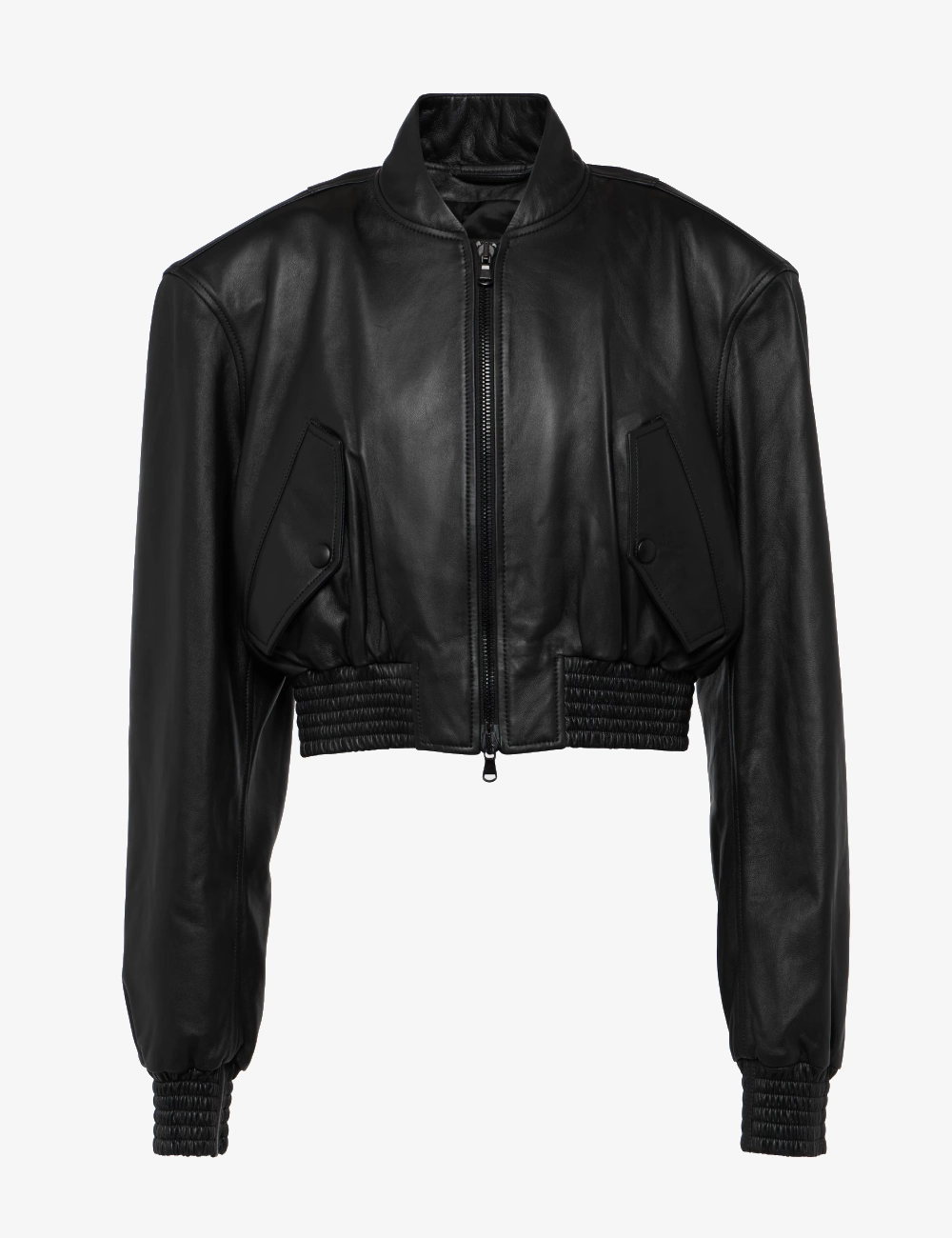 The Urban Edge Women's Black Cropped Leather Bomber Jacket (1)