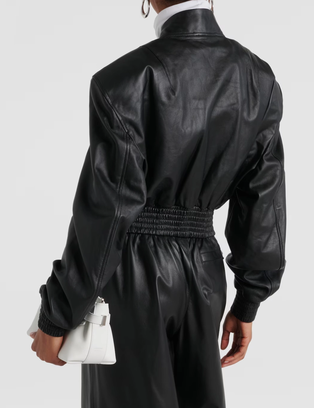 The Urban Edge Women's Black Cropped Leather Bomber Jacket (4)