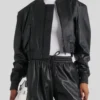 The Urban Edge Women's Black Cropped Leather Bomber Jacket (5)