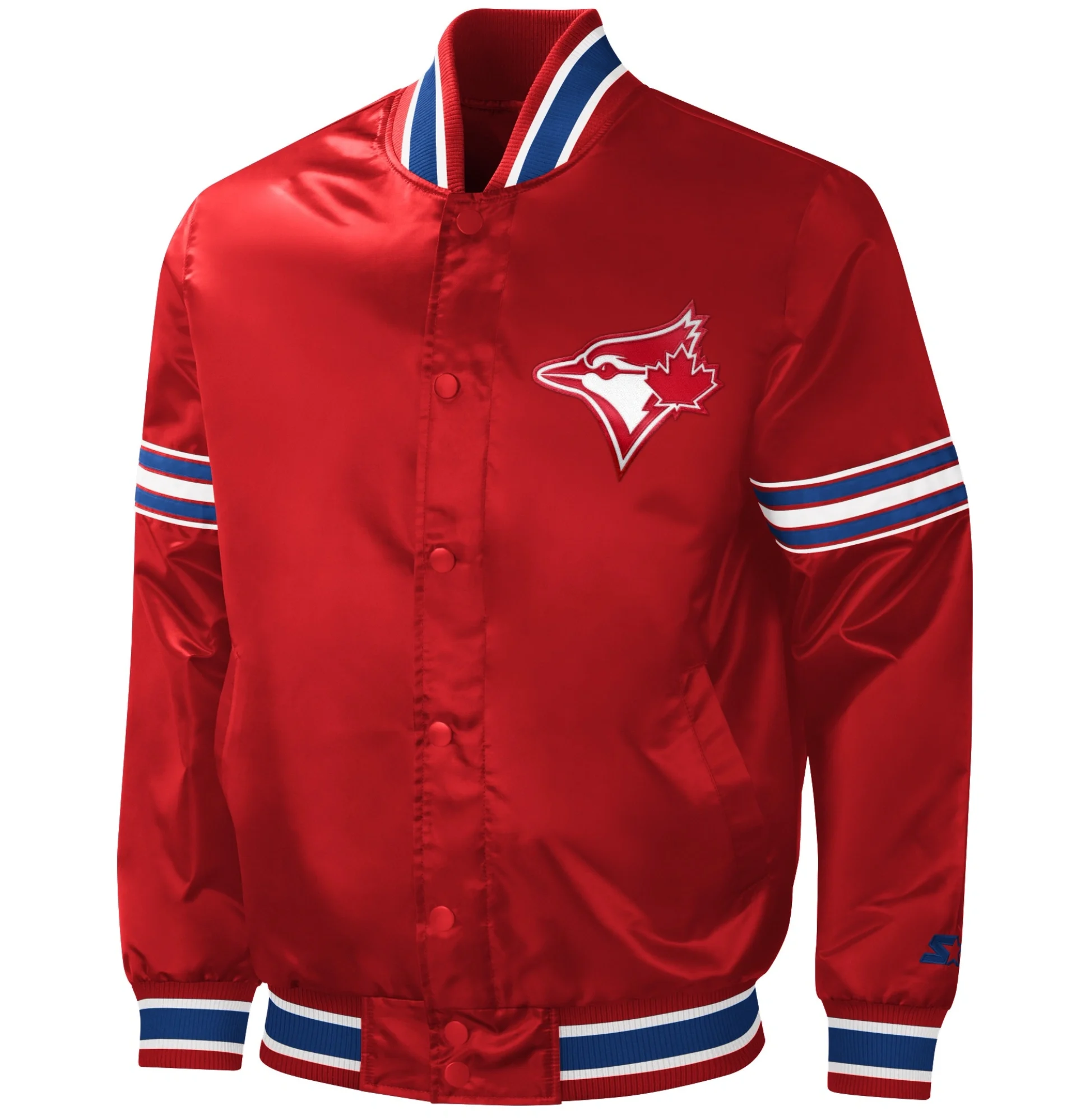 Toronto-Blue-Jays-Classic-Rib-Full-Snap-Satin-Varsity-Red-Jacket-LEATHER MOTO 1