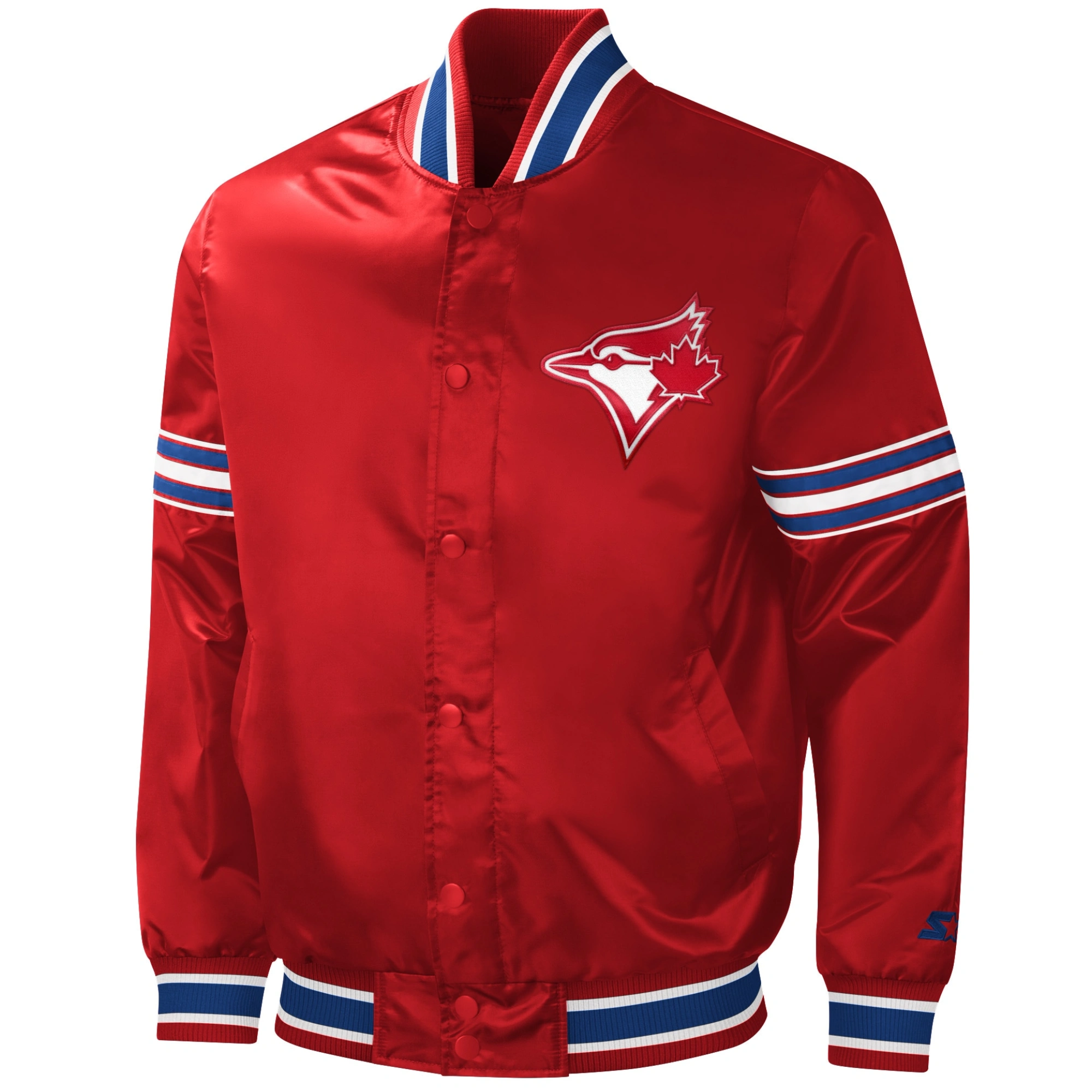 Toronto-Blue-Jays-Classic-Rib-Full-Snap-Satin-Varsity-Red-Jacket-LEATHER MOTO 1