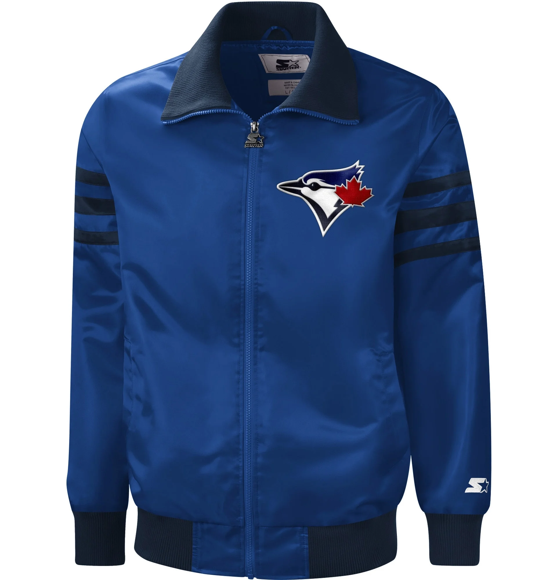 Toronto-Blue-Jays-Classic-Ribbed-Full-Zip-Satin-Varsity-Jacket-LEATHER MOTO 1