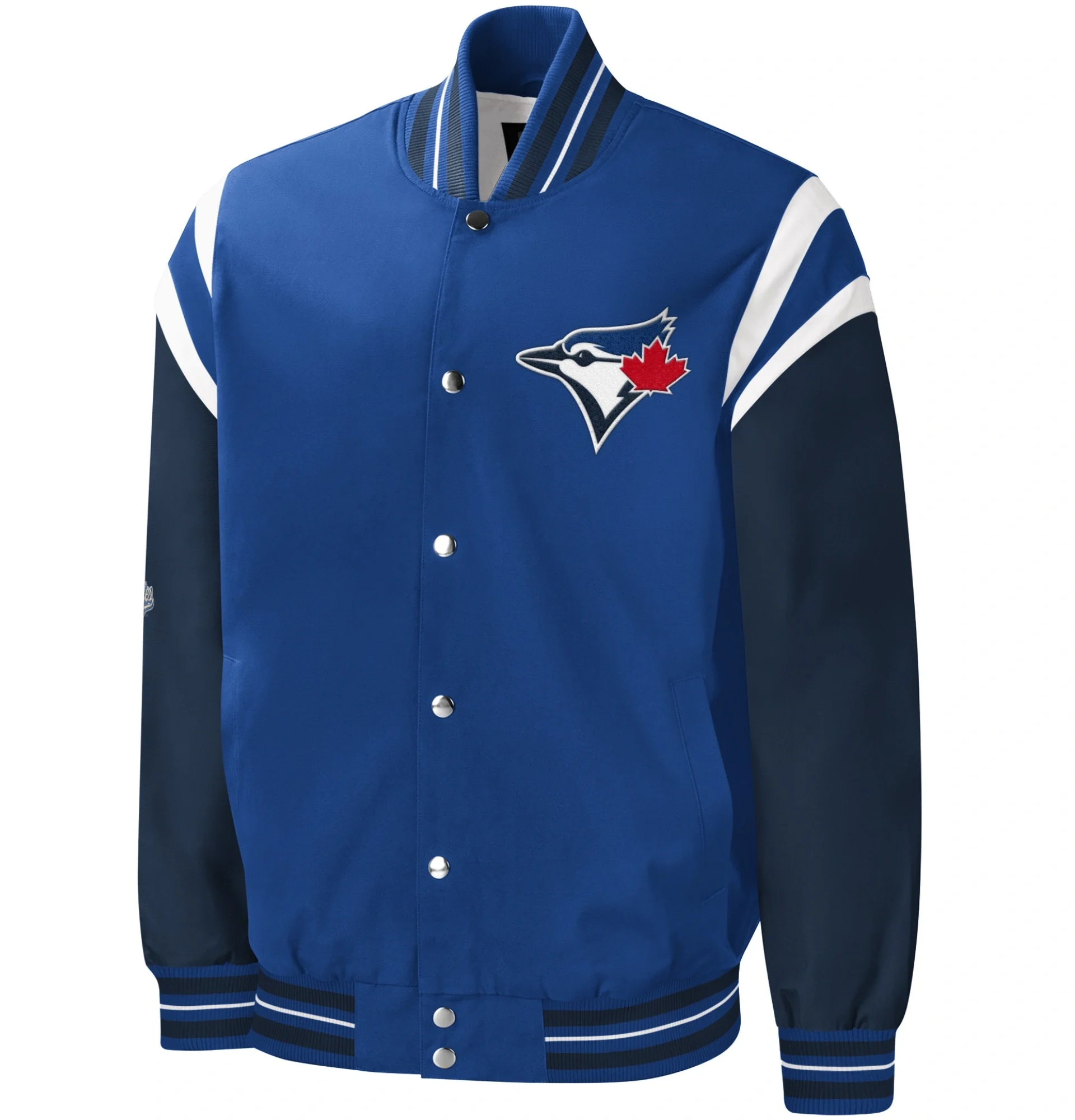 Toronto-Blue-Jays-G-III-Sports-by-Carl-Banks-Full-Snap-Varsity-Jacket-LEATHER MOTO 1