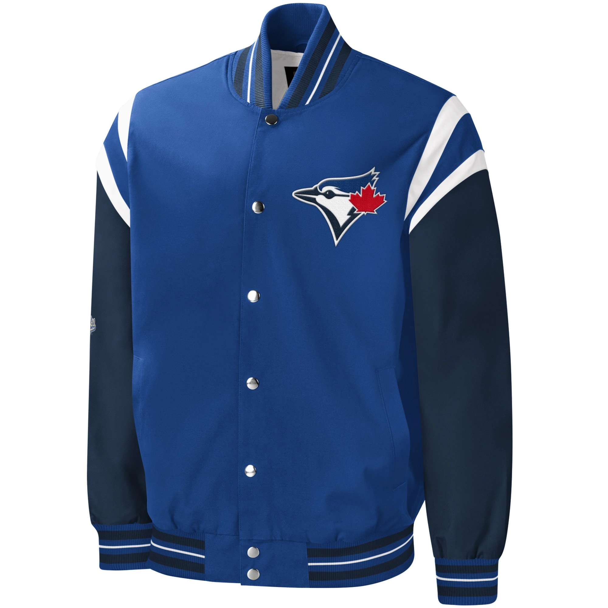 Toronto-Blue-Jays-G-III-Sports-by-Carl-Banks-Full-Snap-Varsity-Jacket-LEATHER MOTO 1