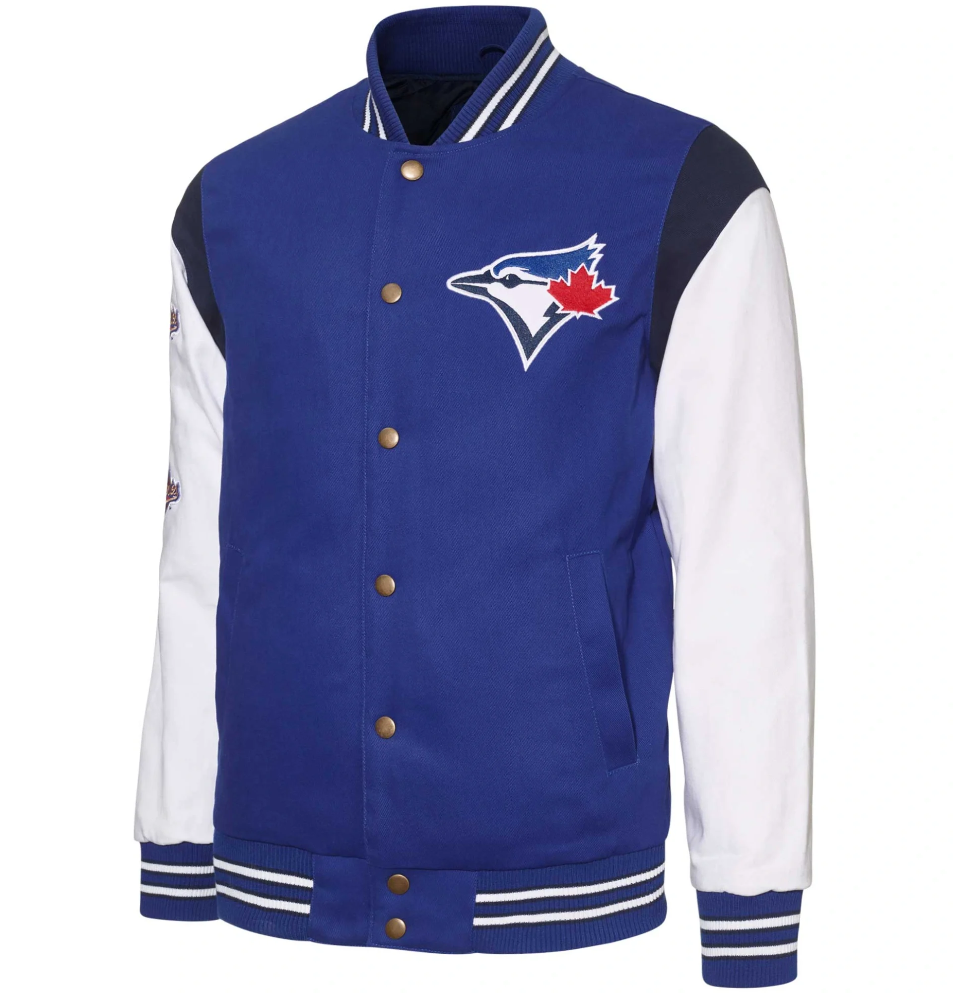 Toronto-Blue-Jays-G-III-Sports-by-Carl-Banks-Full-Snap-Varsity-Jacket-Royal-White-LEATHER MOTO 1