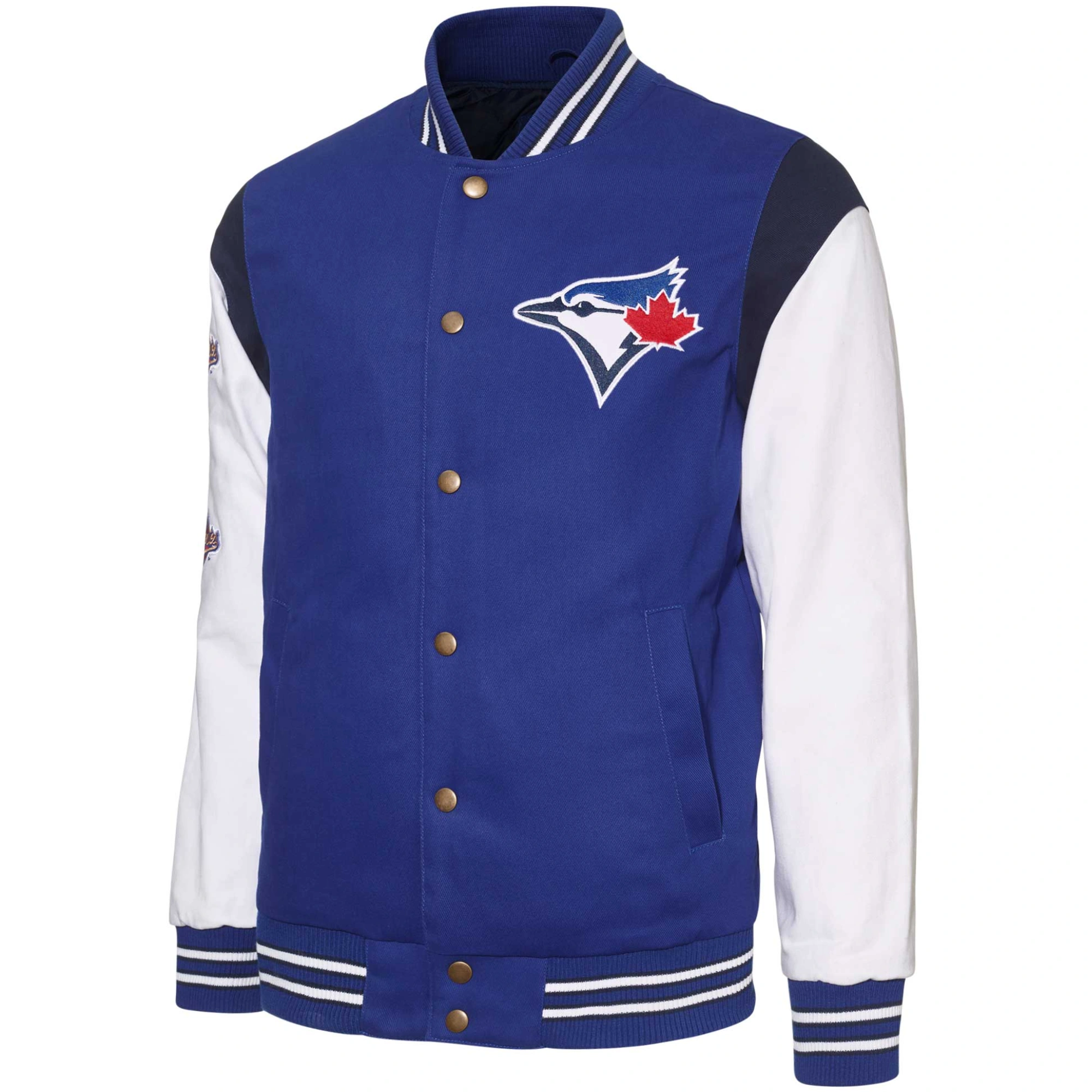 Toronto-Blue-Jays-G-III-Sports-by-Carl-Banks-Full-Snap-Varsity-Jacket-Royal-White-LEATHER MOTO 1