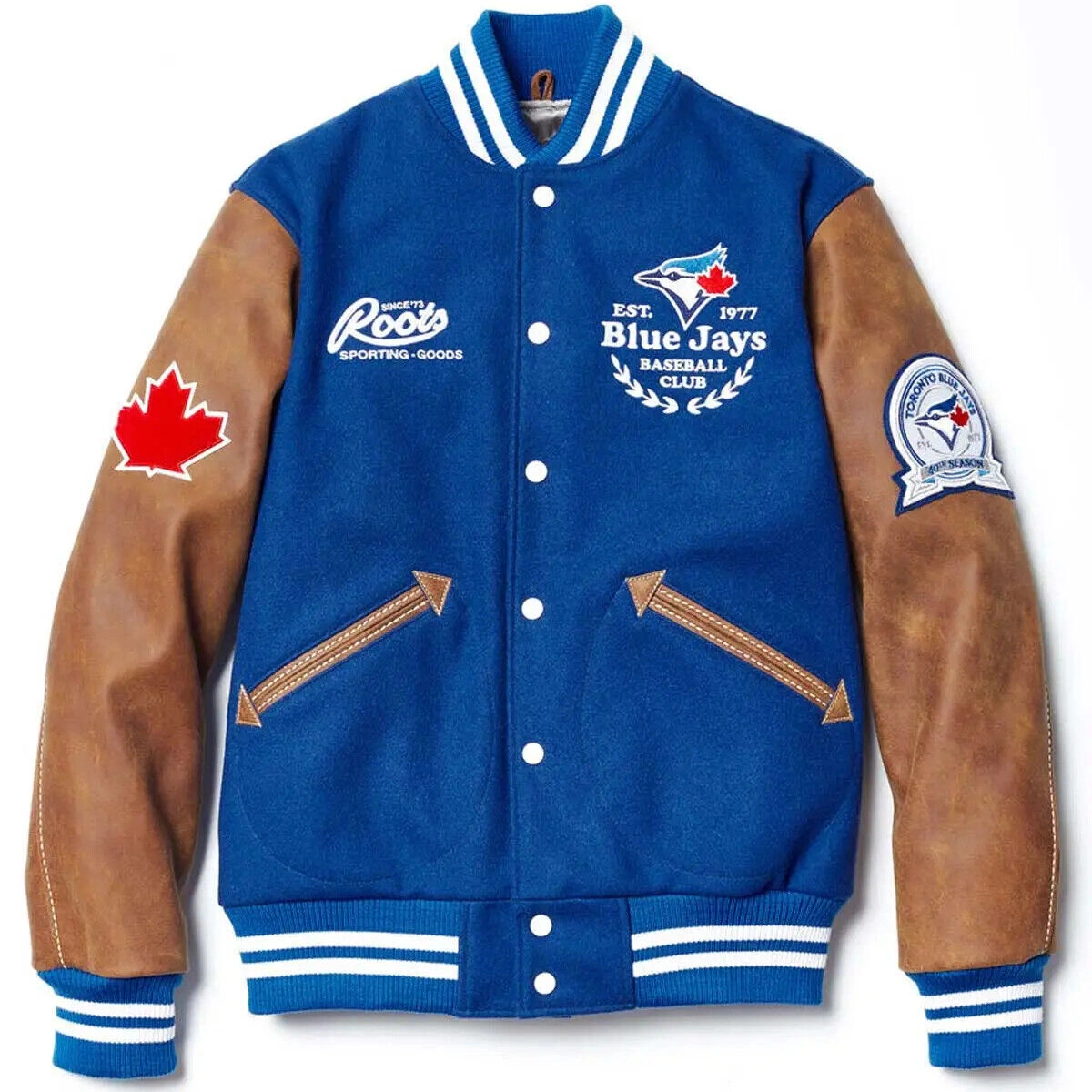 Toronto-Blue-Jays-Letterman-Wool-Leather-Varsity-Jacket-Blue-and-Brown-LEATHER MOTO 1