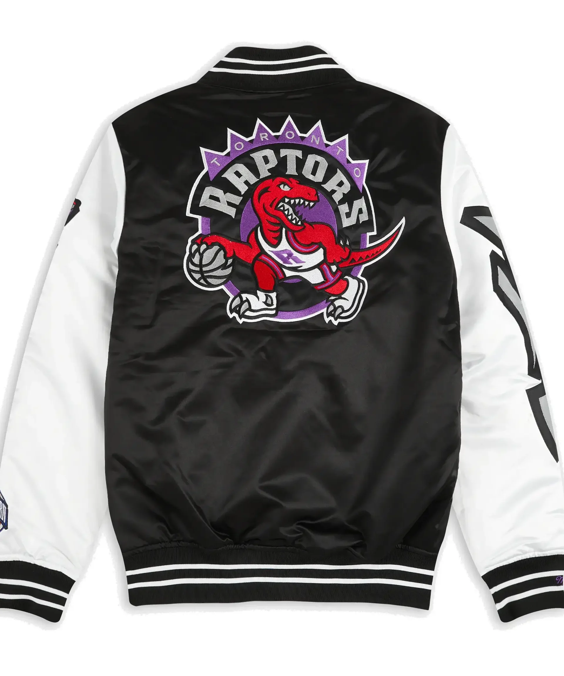 Toronto Raptors NBA Team Origins Black & White Satin Varsity Jacket (2)