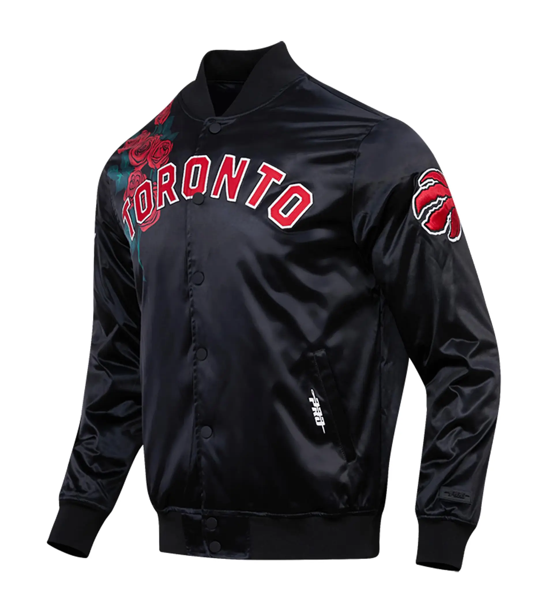 Toronto Raptors Pro Standard Black Roses Full-Snap Satin Varsity Jacket (1)