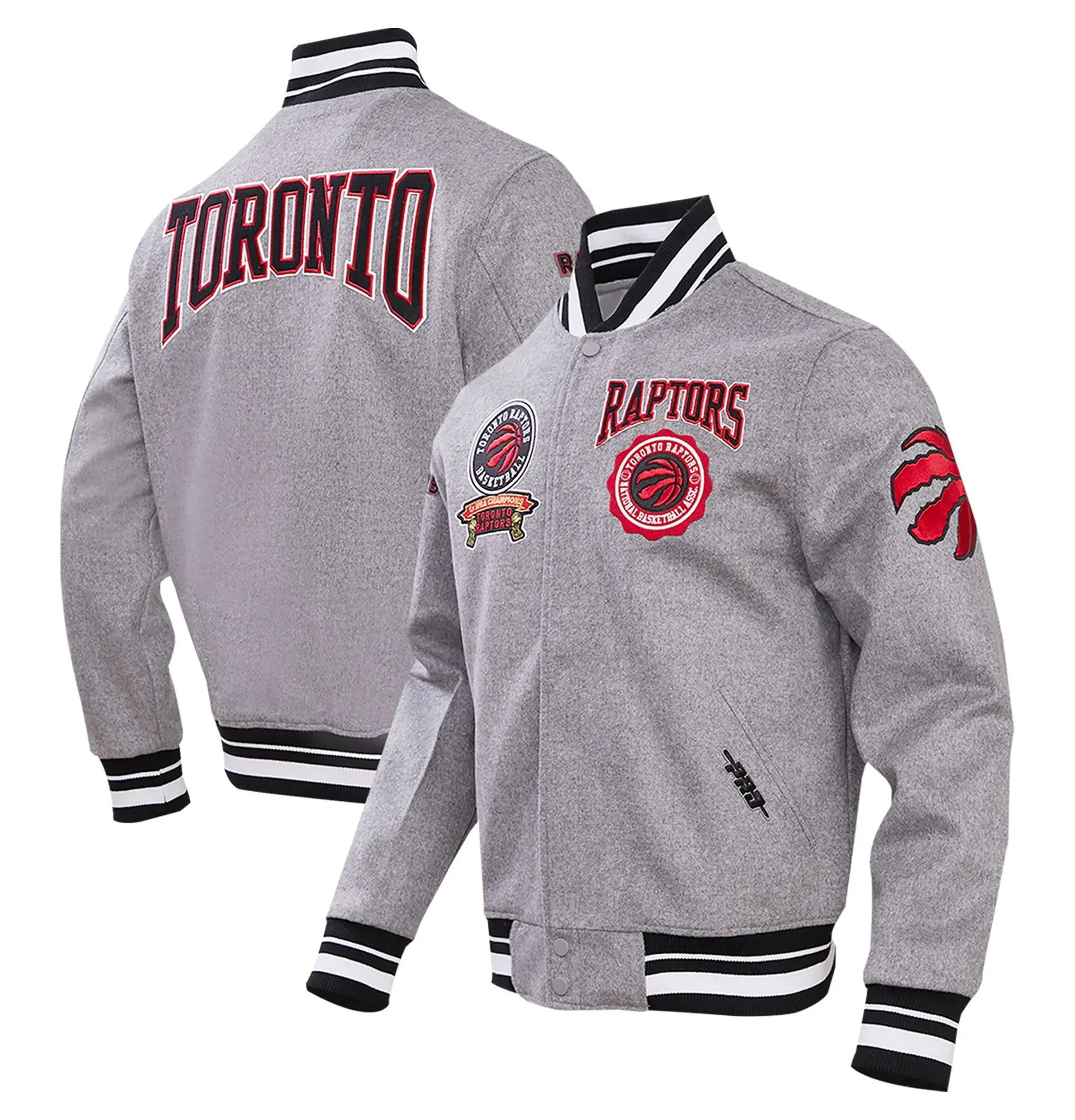 Toronto Raptors Pro Standard Crest Emblem Full-Zip Gray Wool Varsity Jacket (5)