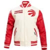 Toronto Raptors Retro Classic Cream & Red Wool & Leather Varsity Jacket (1)