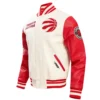 Toronto Raptors Retro Classic Cream & Red Wool & Leather Varsity Jacket (2)