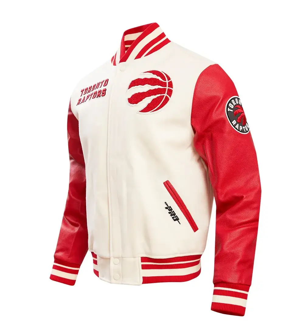 Toronto Raptors Retro Classic Cream & Red Wool & Leather Varsity Jacket (2)