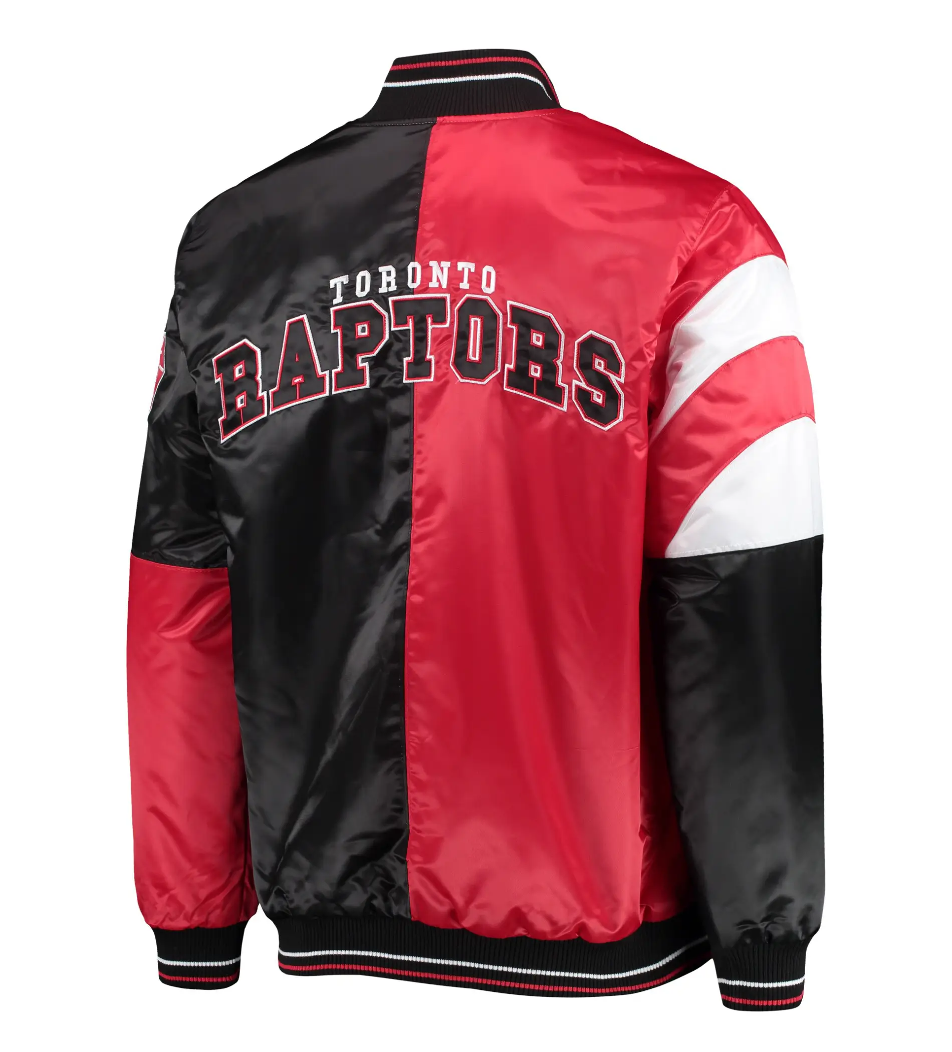 Toronto Raptors Starter 75th Anniversary Leader Red & Black Color Block Satin Varsity Jacket (2)