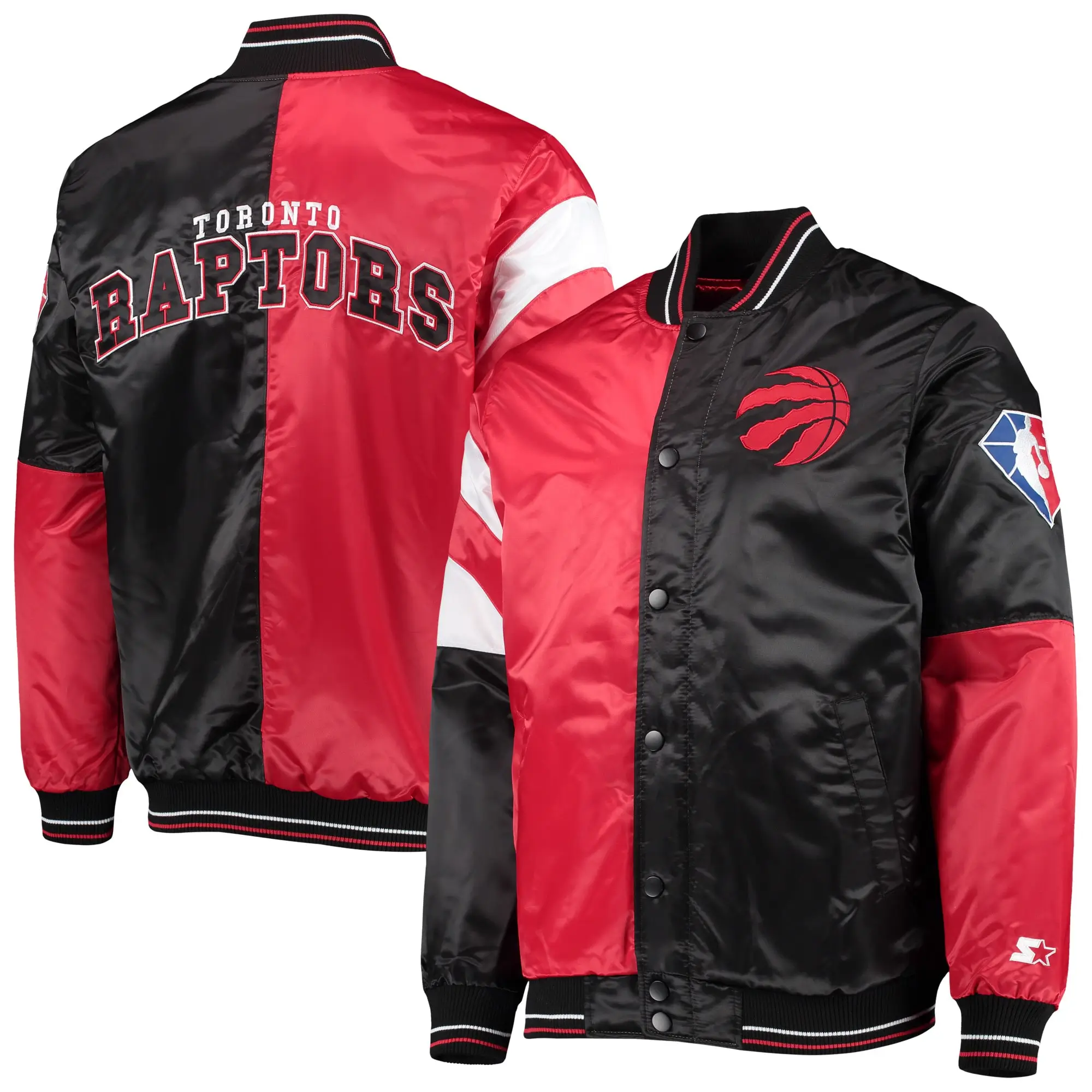 Toronto Raptors Starter 75th Anniversary Leader Red & Black Color Block Satin Varsity Jacket (4)