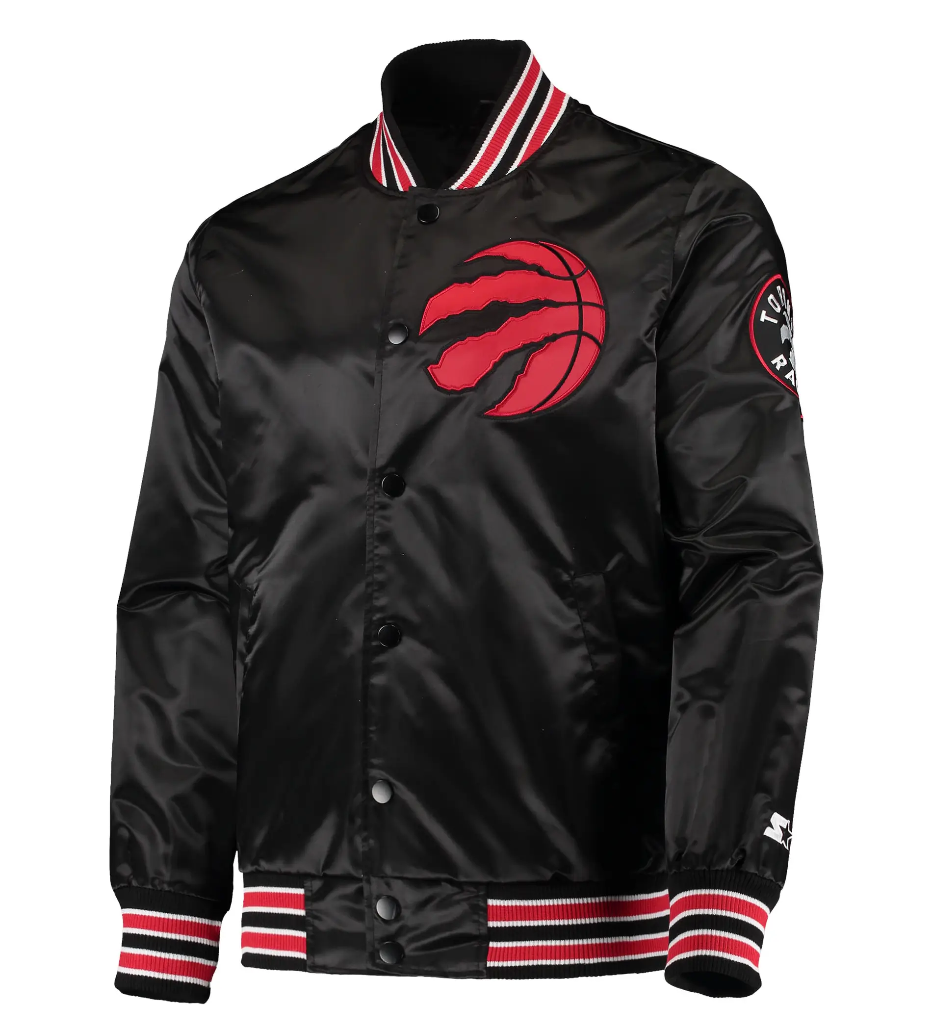 Toronto Raptors Starter Black The Diamond Classic Full-Snap Black Satin Varsity Jacket (1)