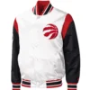 Toronto Raptors Starter Warmup Pitch Full-Snap White & Black Satin Varsity Jacket (1)