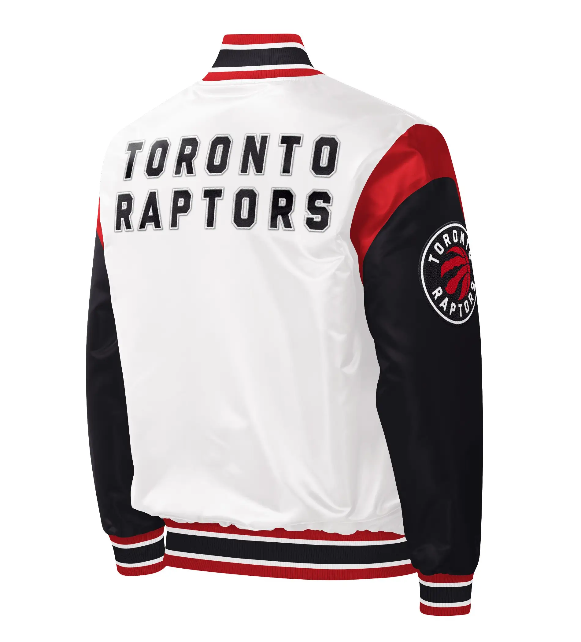 Toronto Raptors Starter Warmup Pitch Full-Snap White & Black Satin Varsity Jacket (2)