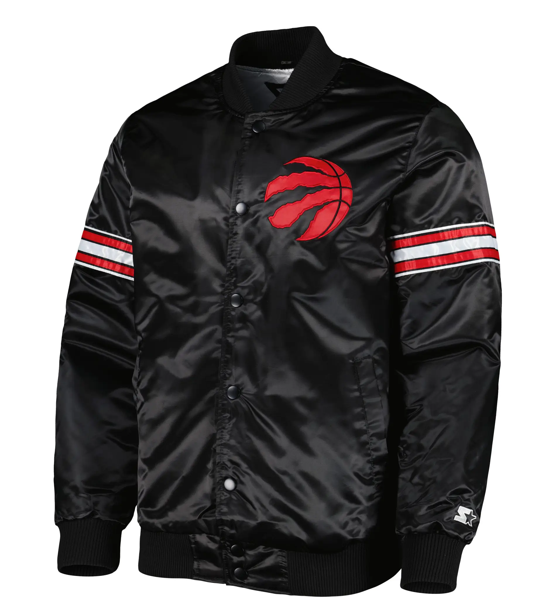 Toronto Raptors Starter Warmup Pitch Full-Snap White & Black Satin Varsity Jacket (4)