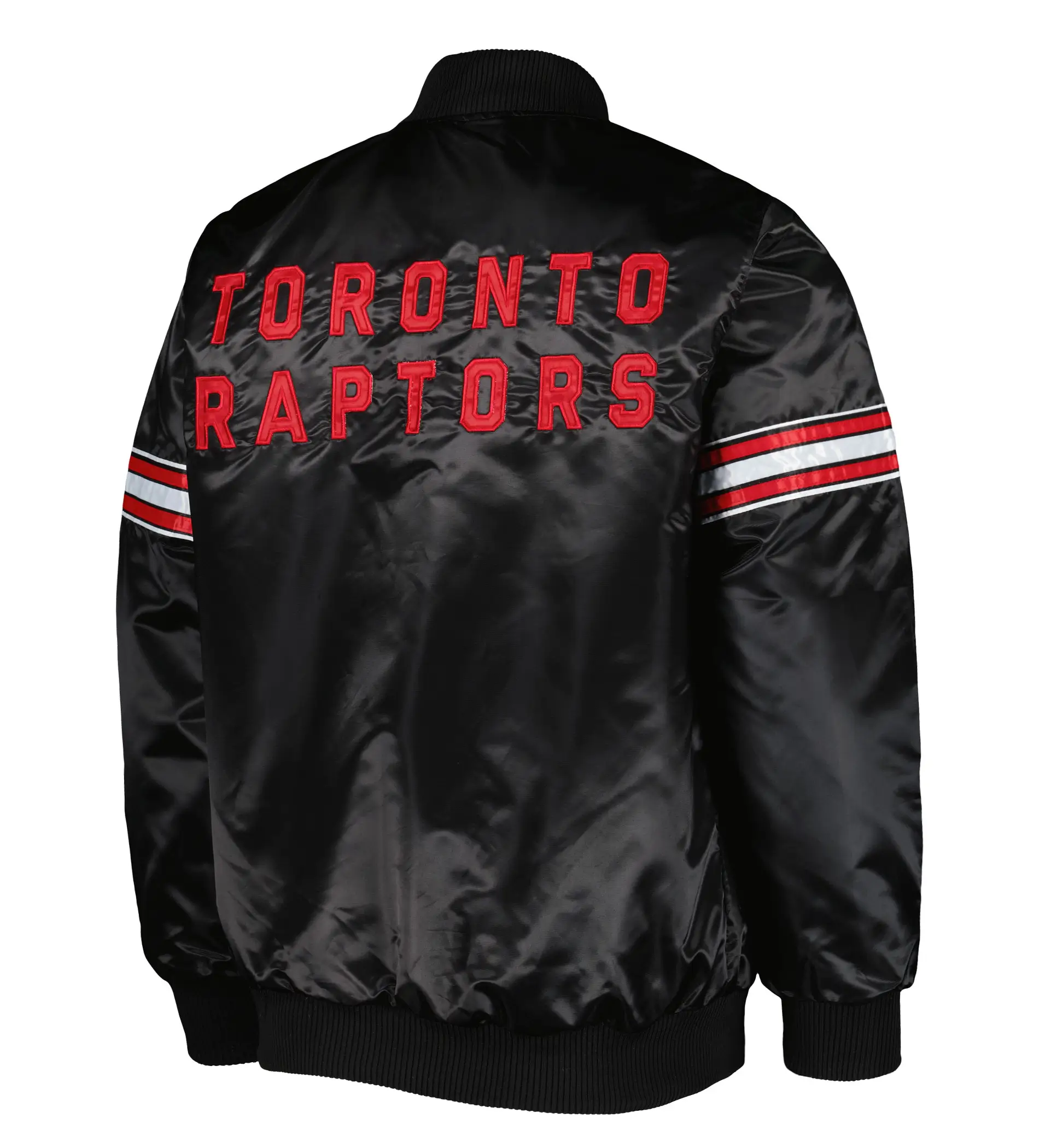 Toronto Raptors Starter Warmup Pitch Full-Snap White & Black Satin Varsity Jacket (5)