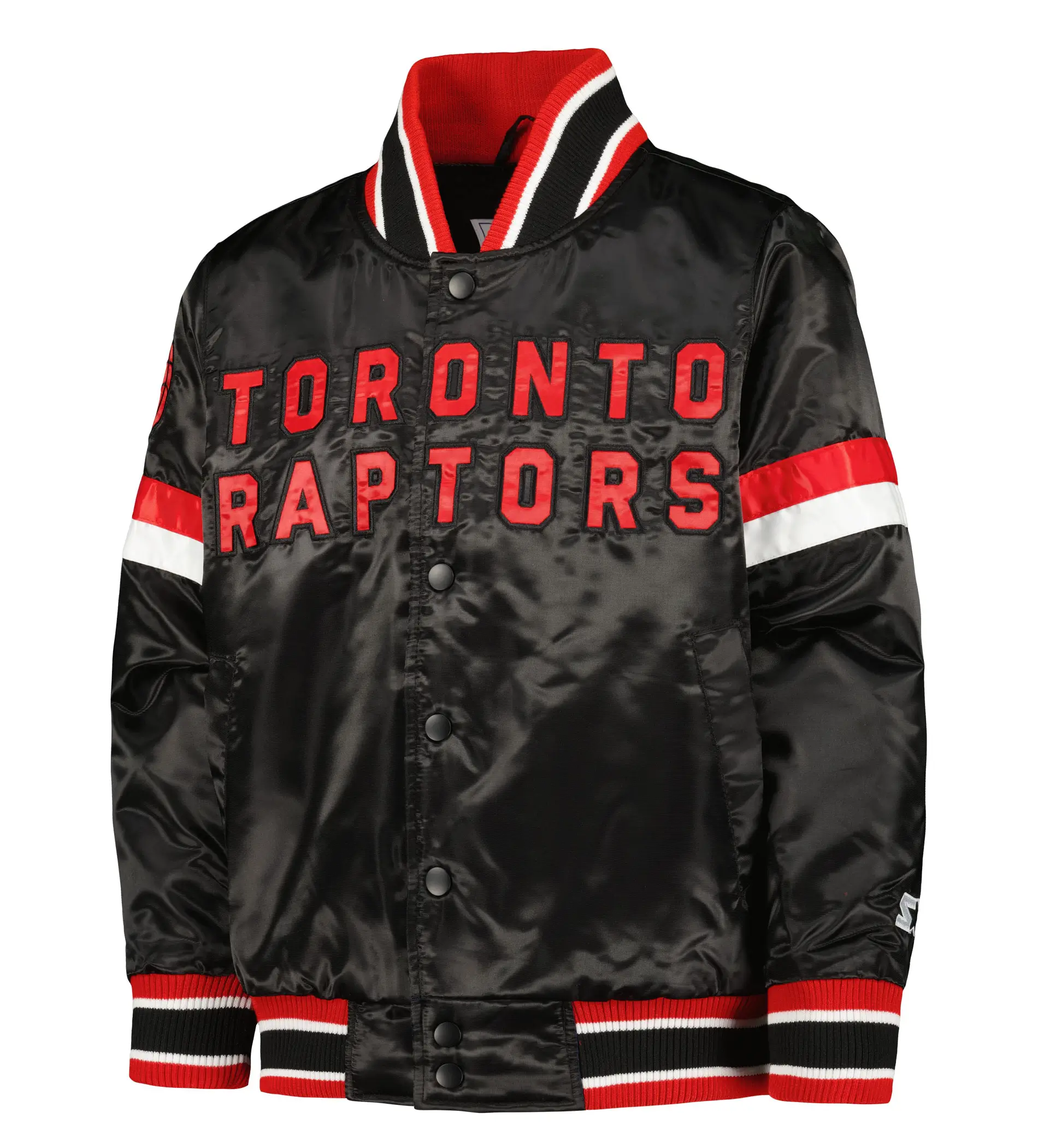 Toronto Raptors Starter Youth Home Game Full-Snap Black Satin Varsity Jacket (1)