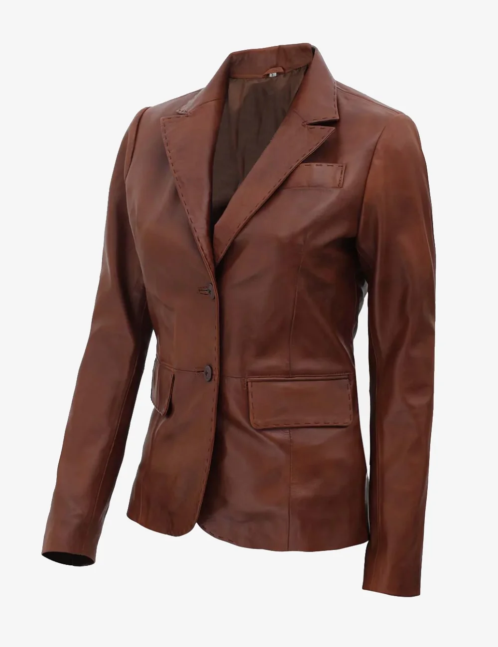 Two-Button Real Leather Brown Blazer – Timeless Jacket (1)