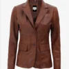 Two-Button Real Leather Brown Blazer – Timeless Jacket