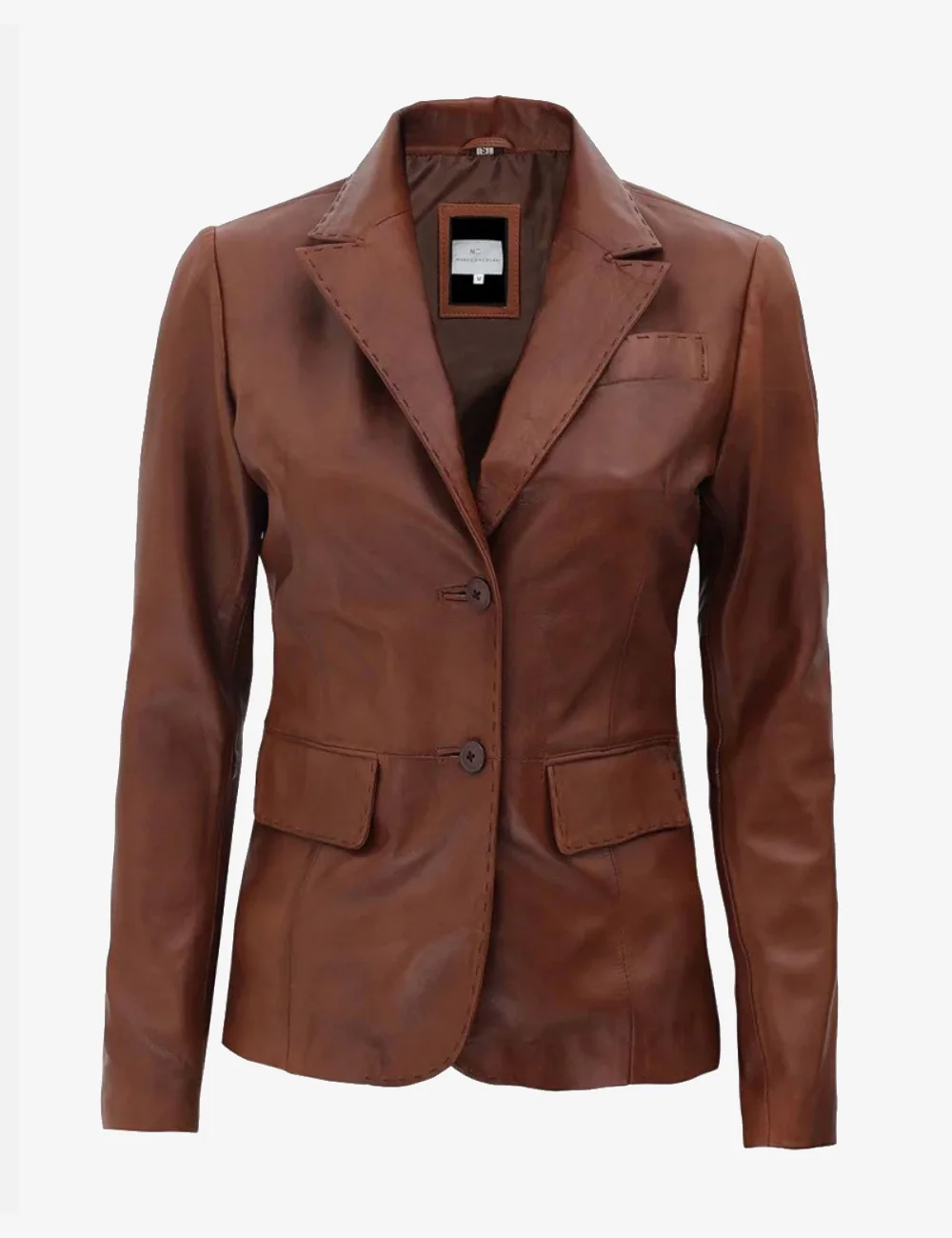 Two-Button Real Leather Brown Blazer – Timeless Jacket