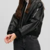 Urban Style Black Bomber Women's Leather Jacket (2)
