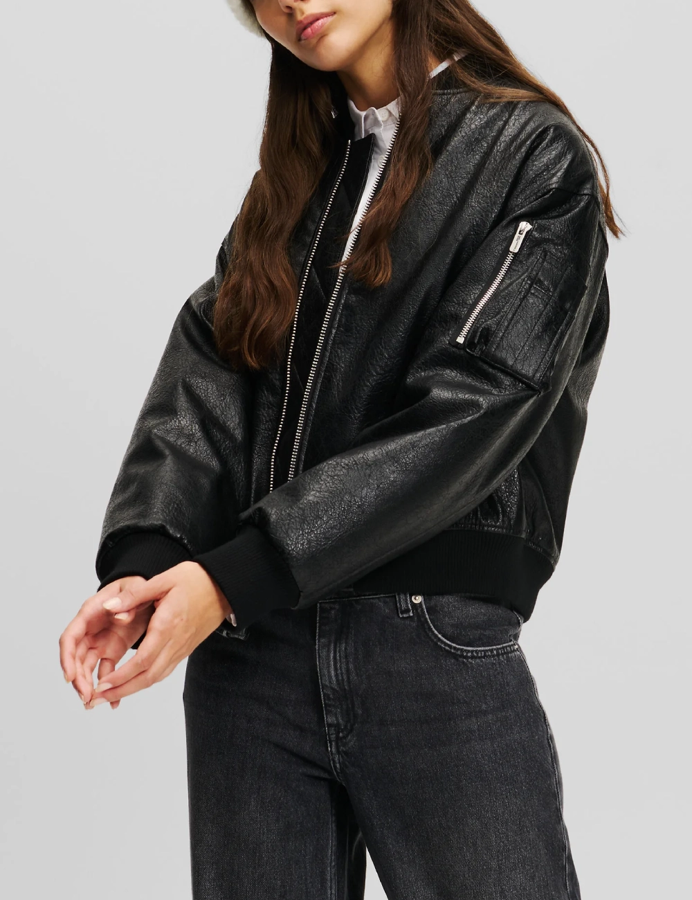 Urban Style Black Bomber Women's Leather Jacket (2)
