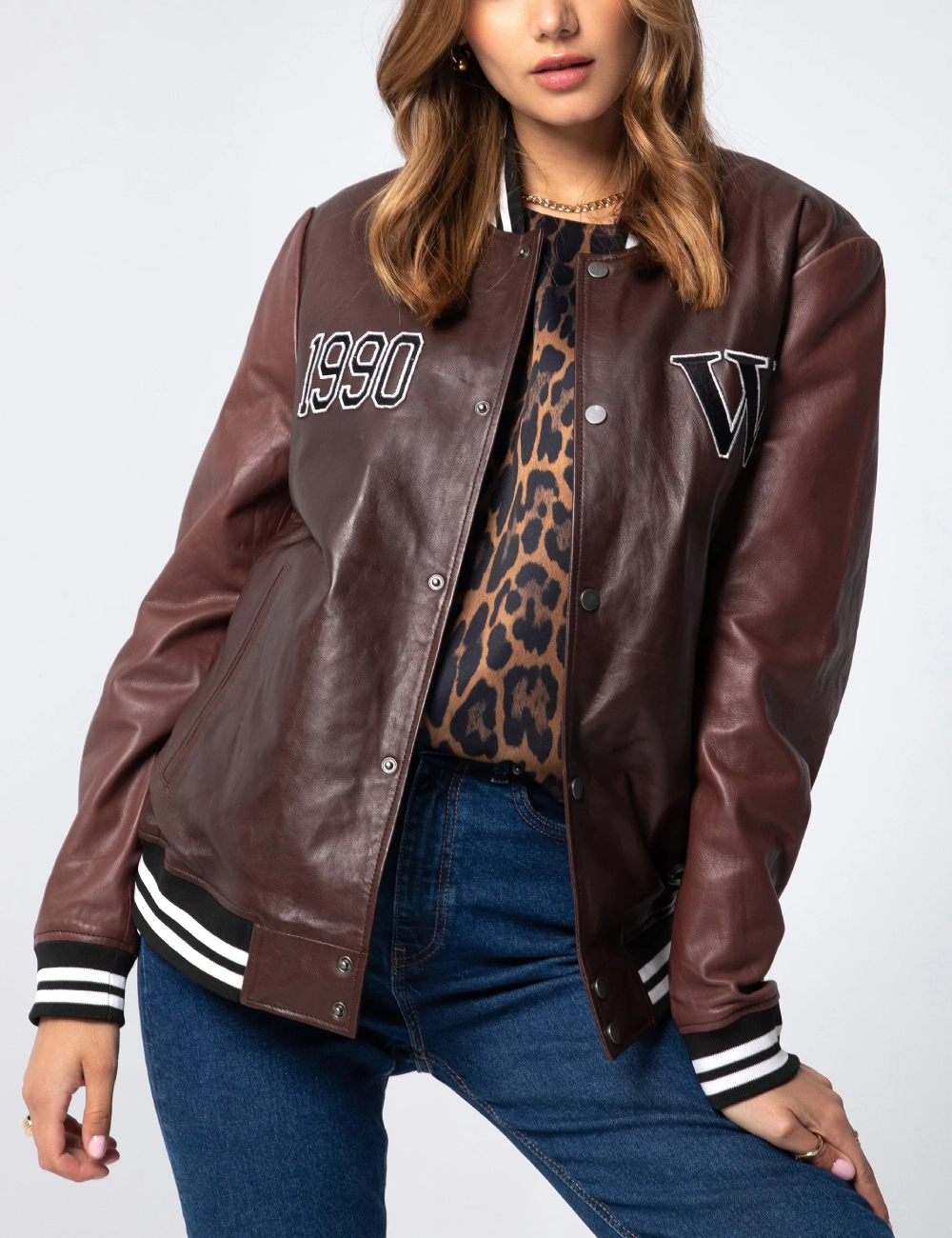 Vintage Brown Letterman Leather Bomber Jacket – Timeless Style (1)