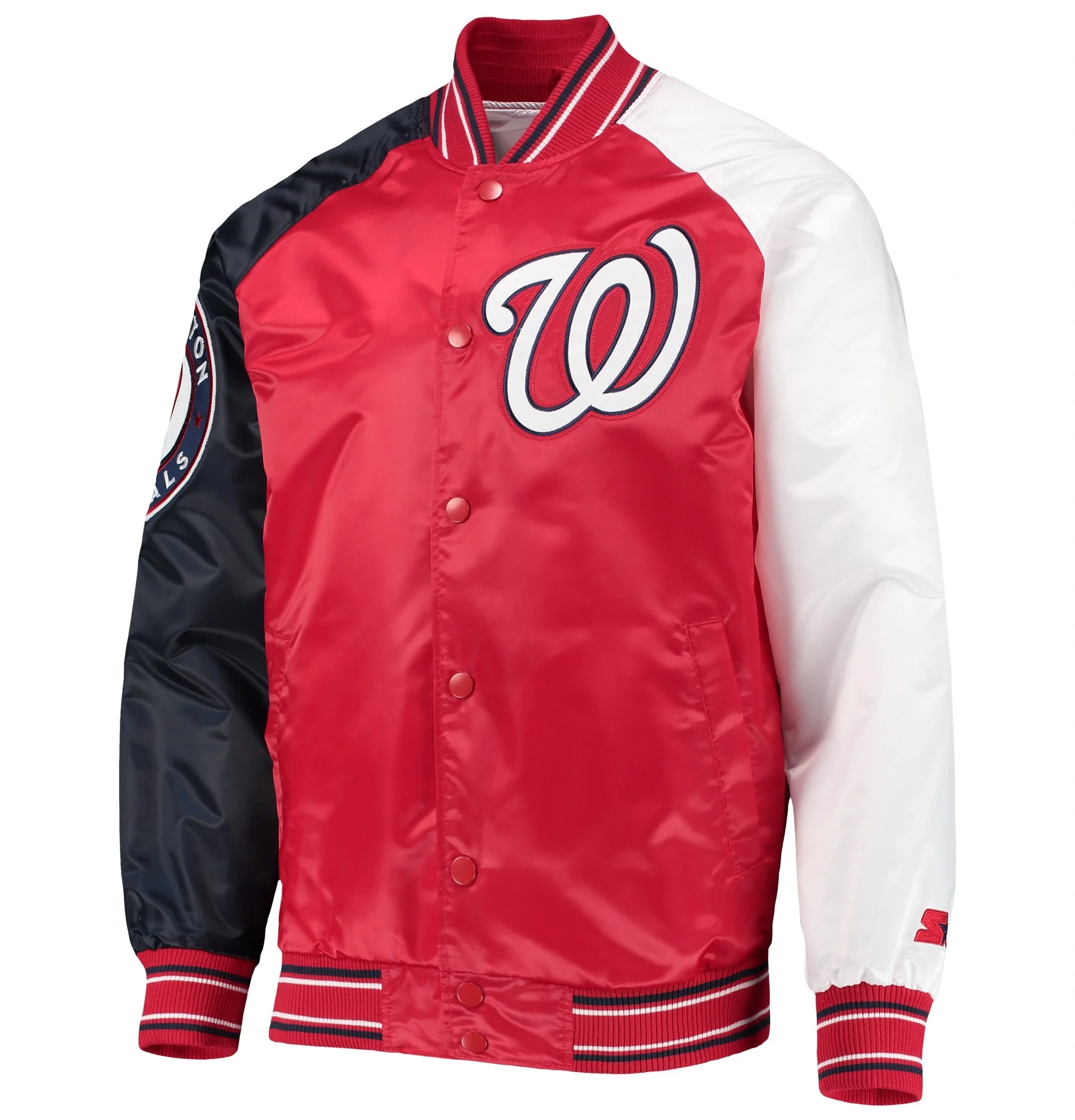 Washington-Nationals-Starter-Reliever-Full-Snap-Satin-Varsity-Jacket-LEATHER MOTO 1