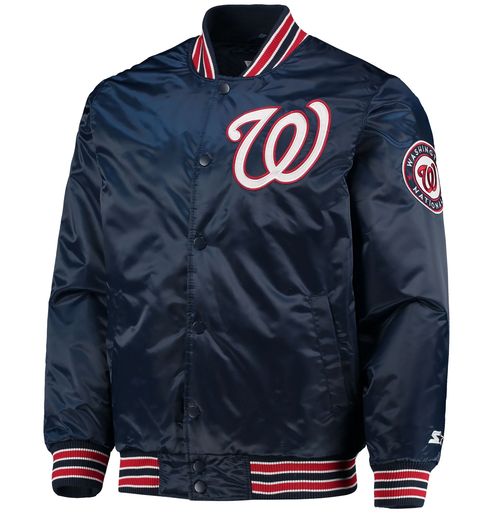 Washington-Nationals-Starter-The-Diamond-Full-Snap-Satin-Varsity-Navy-Jacket-LEATHER MOTO 1