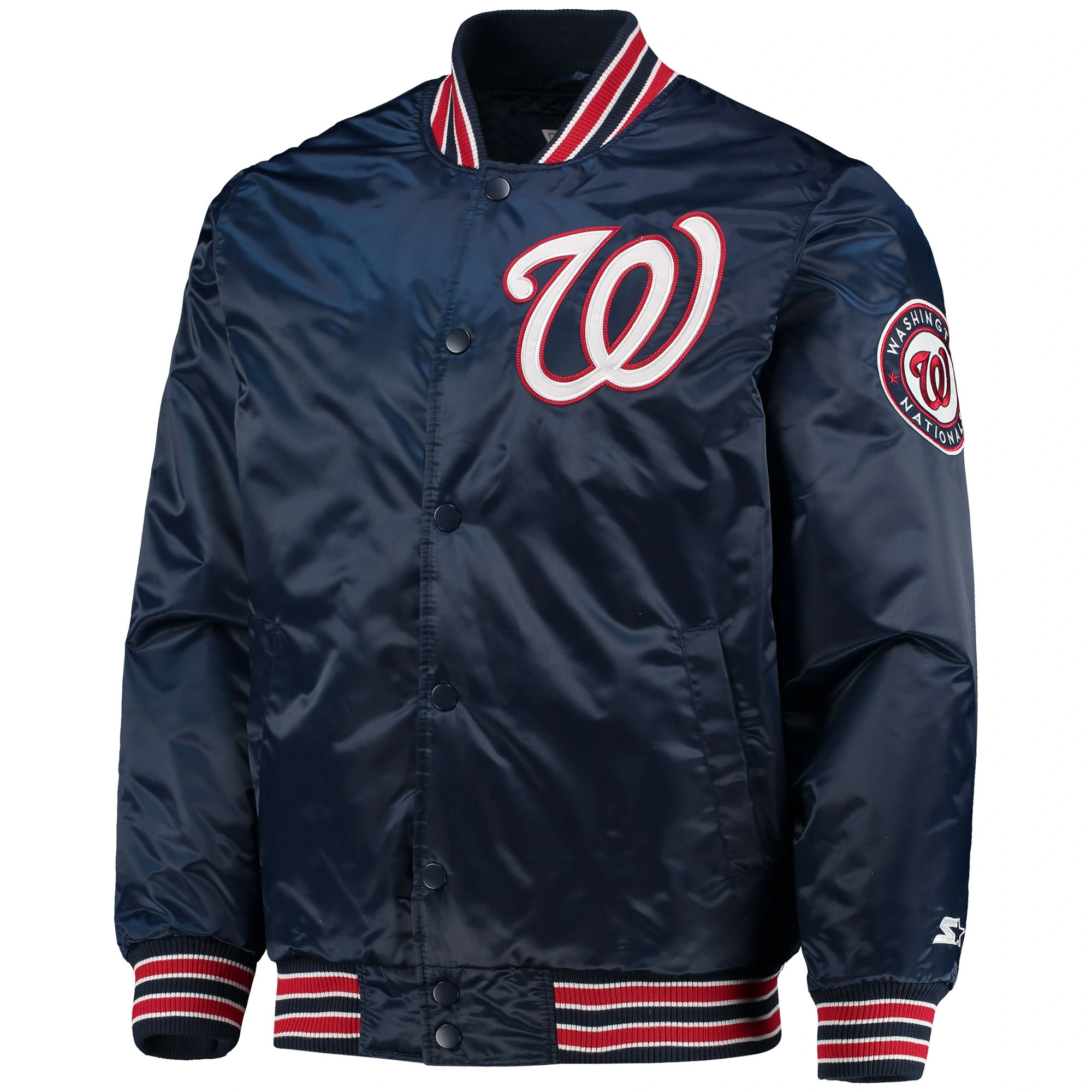 Washington-Nationals-Starter-The-Diamond-Full-Snap-Satin-Varsity-Navy-Jacket-LEATHER MOTO 1