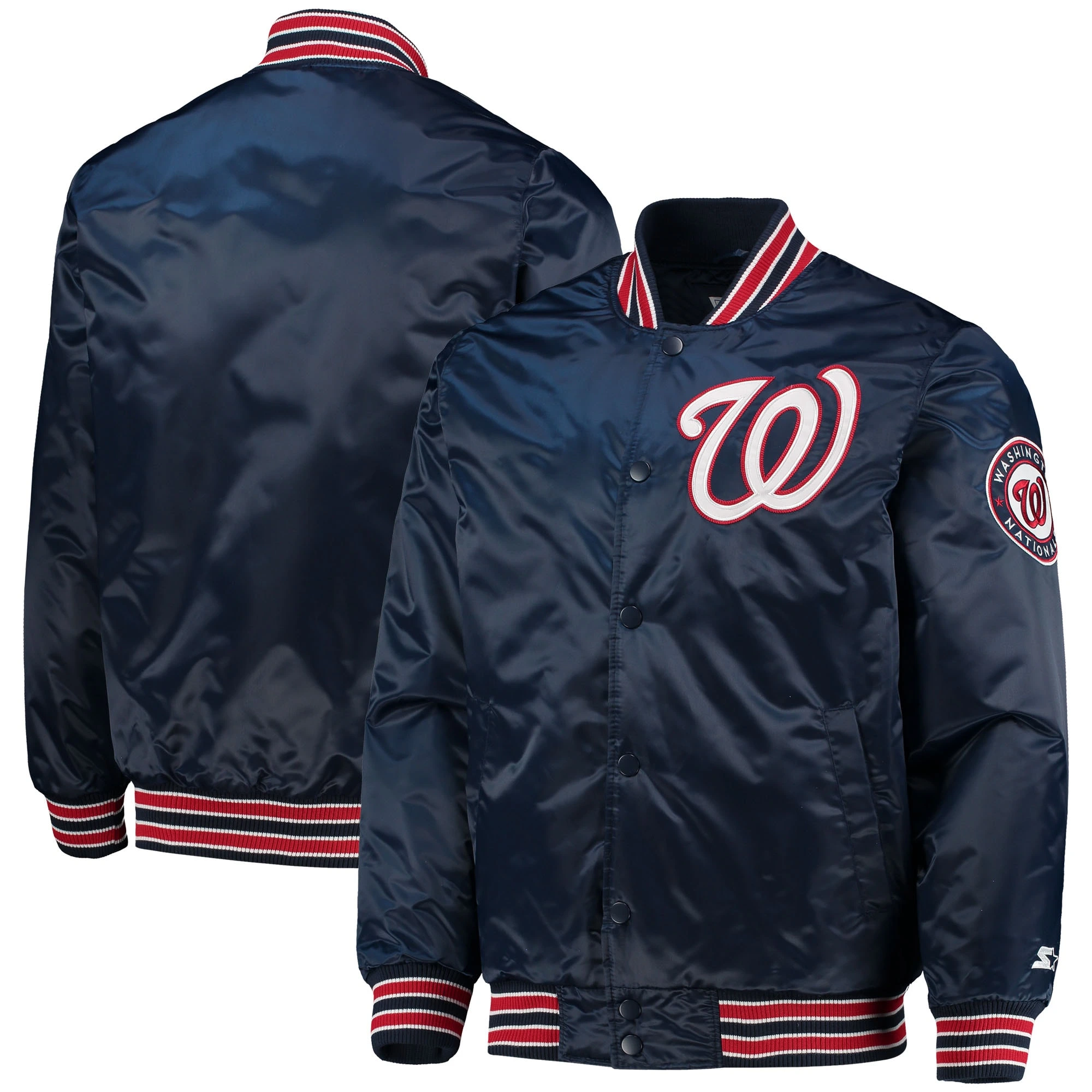 Washington-Nationals-Starter-The-Diamond-Full-Snap-Satin-Varsity-Navy-Jacket-LEATHER MOTO 3
