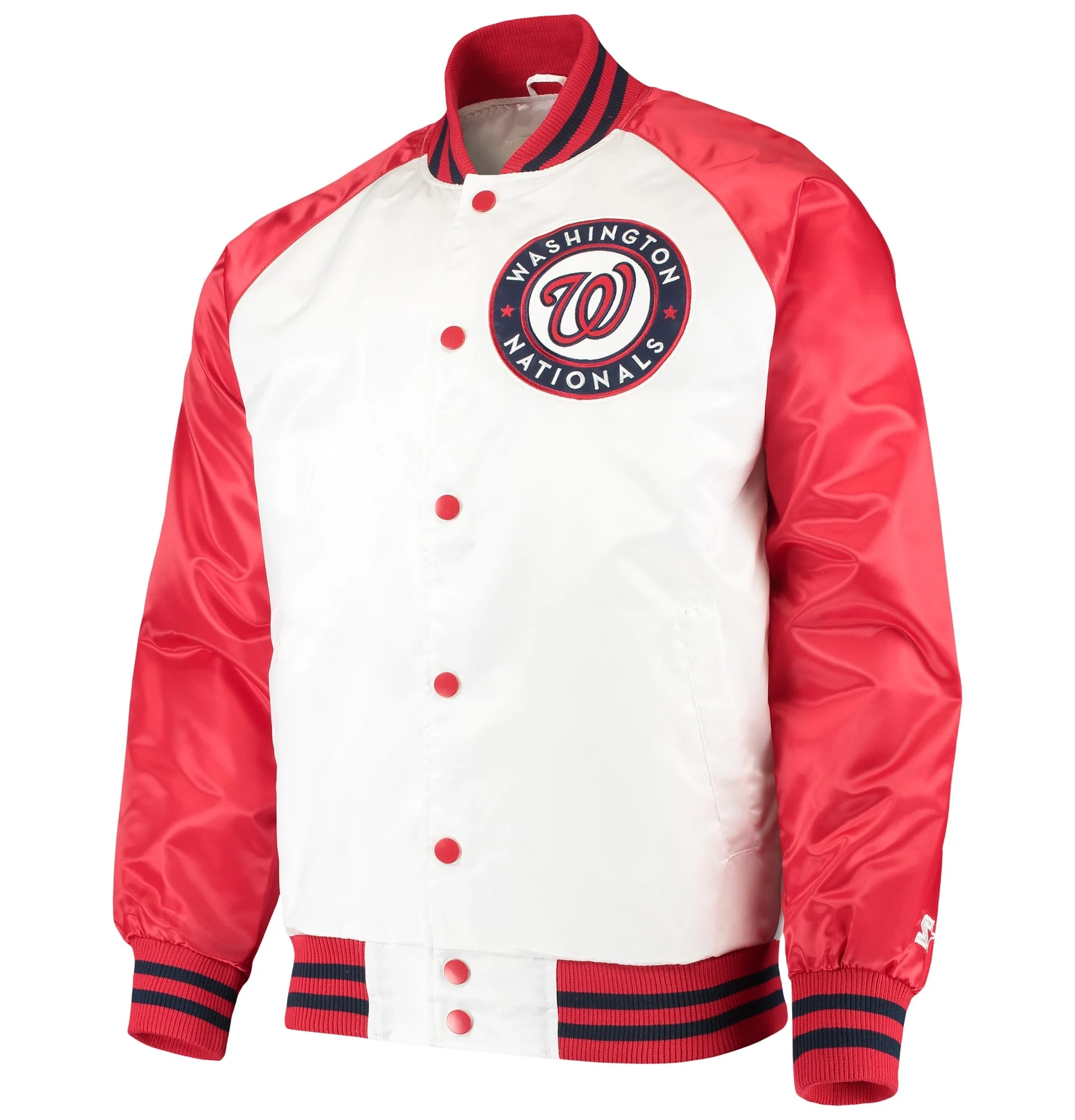 Washington-Nationals-Starter-White-Red-Clean-Up-Hitter-Full-Snap-Satin-Varsity-Jacket-leather moto 1