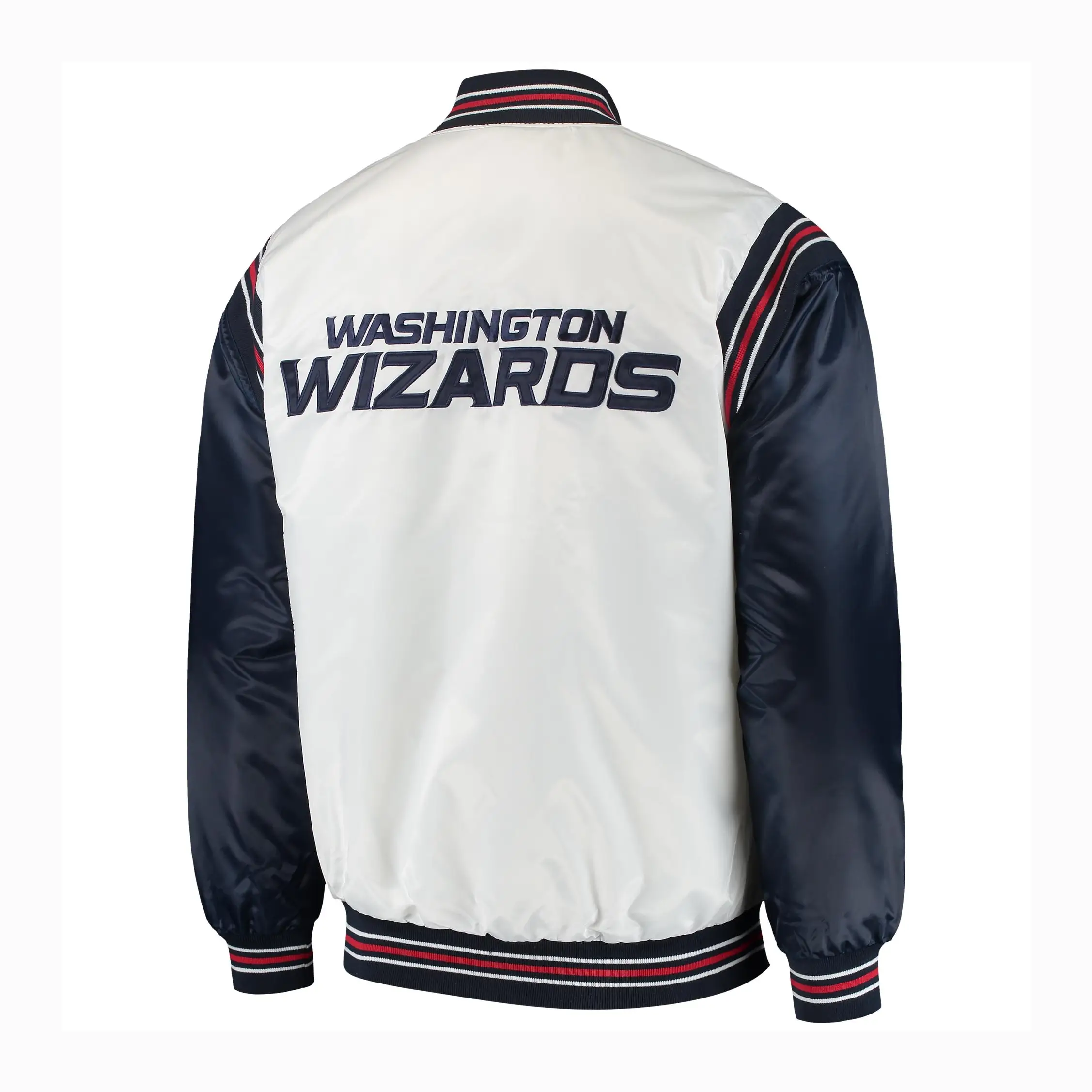 Washington Wizards Satin Varsity Jacket White & Navy - Image 2