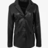 Women’s Classic Black Leather Blazer – Timeless Elegance Jacket