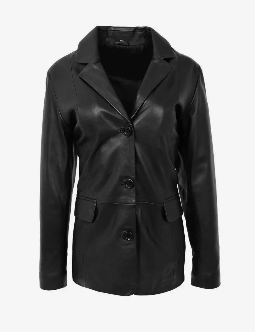 Women’s Classic Black Leather Blazer – Timeless Elegance Jacket