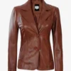 Women’s Cognac Two-Button Leather Blazer (1)