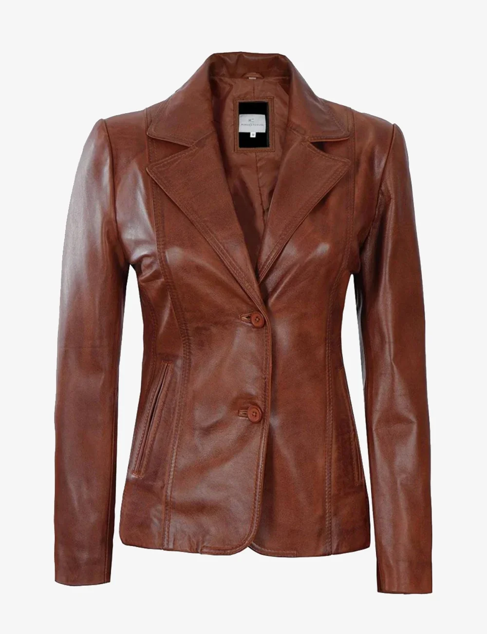 Women’s Cognac Two-Button Leather Blazer (1)