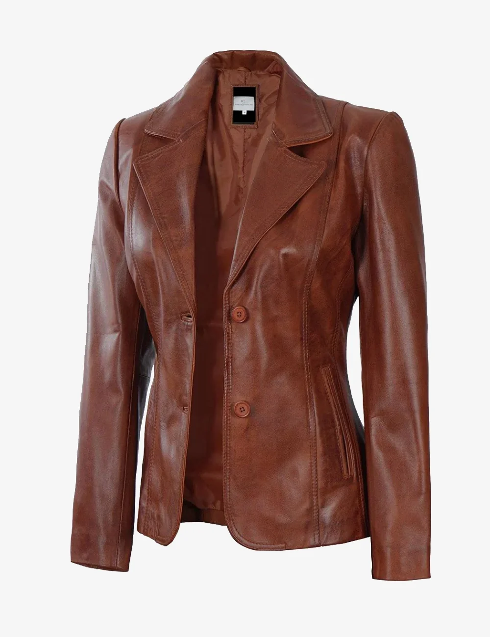 Women’s Cognac Two-Button Leather Blazer