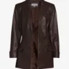 Women’s Elegant Open Front Faux Leather Jacket – Modern Chic Layer