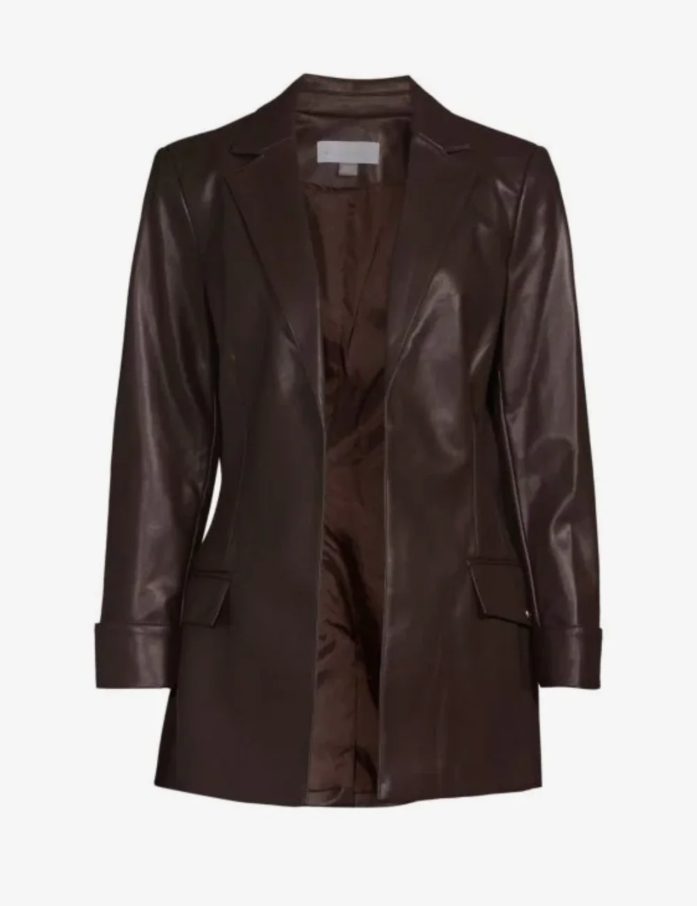 Women’s Elegant Open Front Faux Leather Jacket – Modern Chic Layer