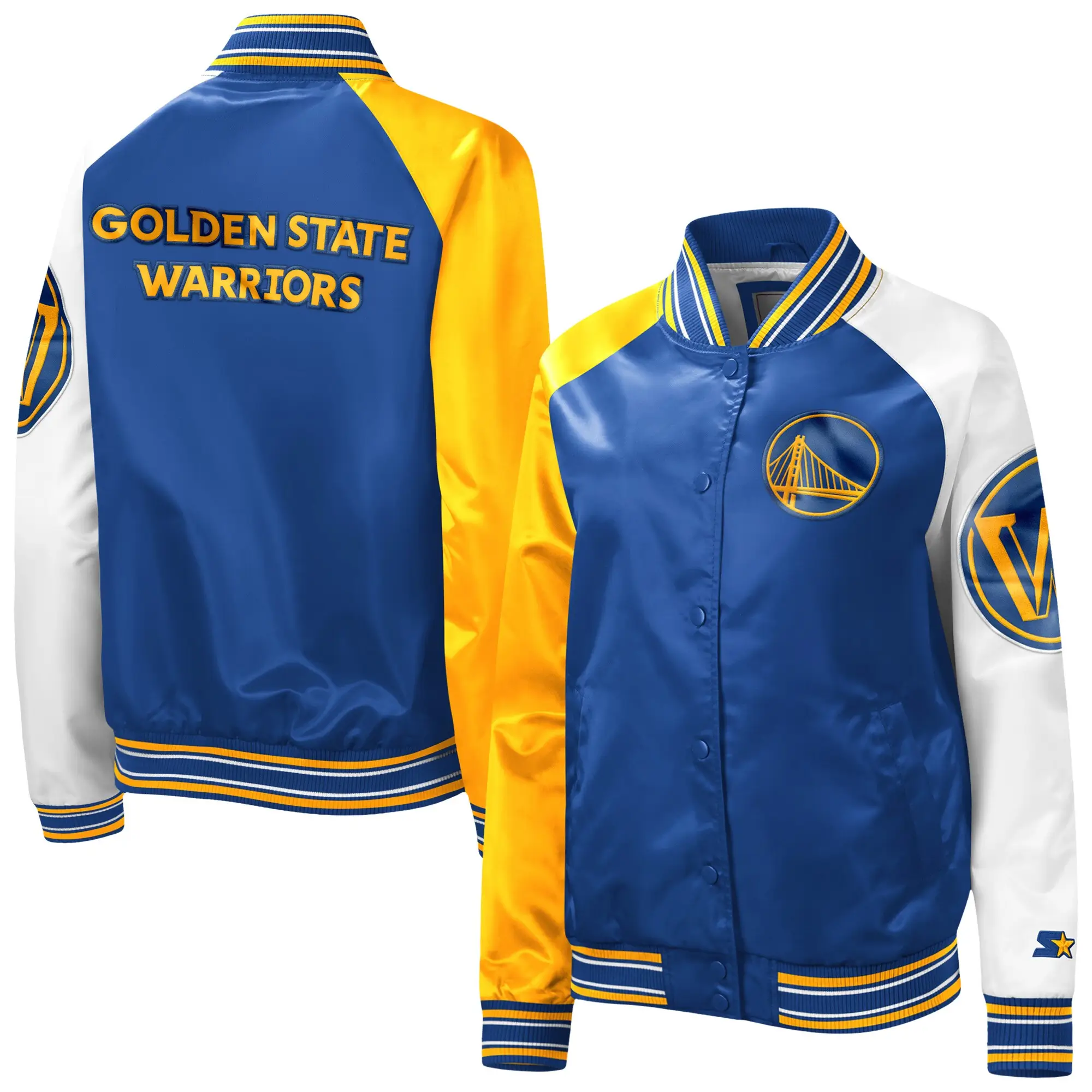 Women's Golden State Warriors Starter Royal The Prospect Raglan Full-Snap Jacket BY LeatherMoto (1)
