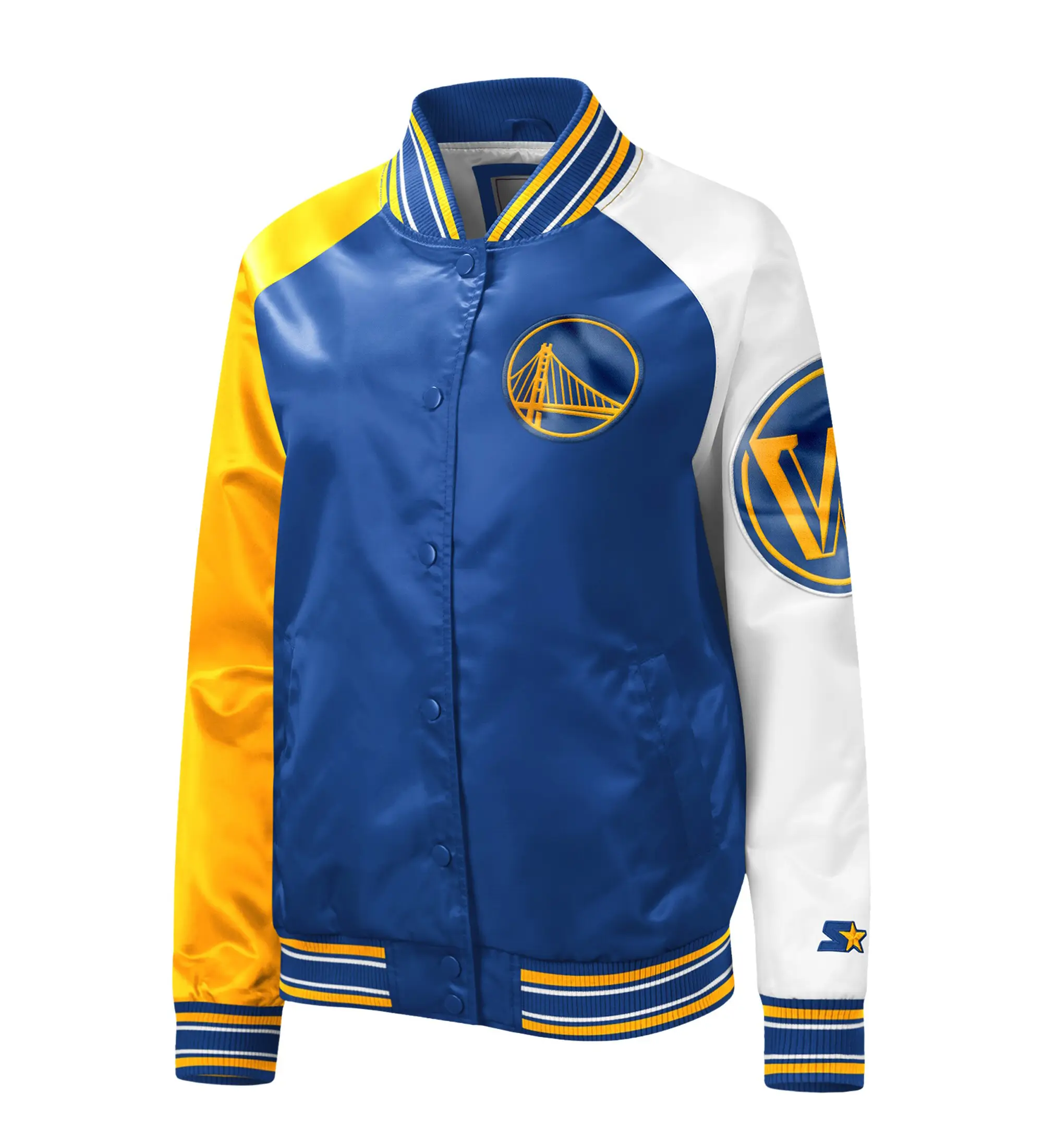 Women's Golden State Warriors Starter Royal The Prospect Raglan Full-Snap Jacket BY LeatherMoto (2)