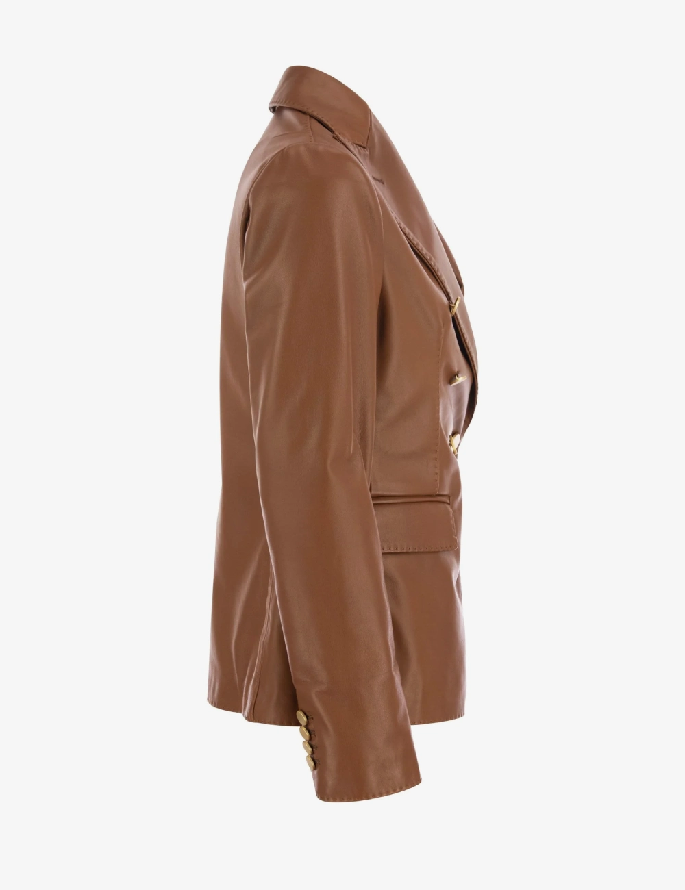 Women's Signature Brown Double-Breasted Leather Blazer (2)